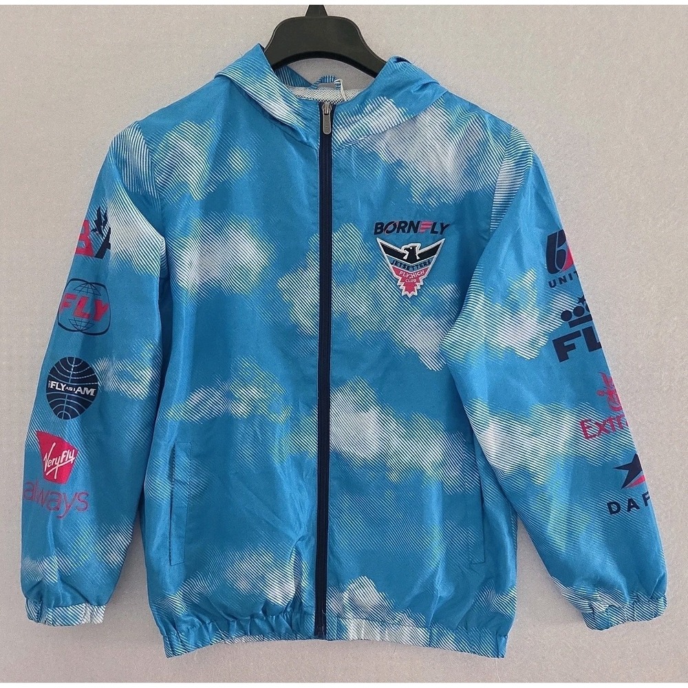 Born Fly Windbreaker Jacket Youth L 14/16 Multicolor Graphic Streetwear Y2K